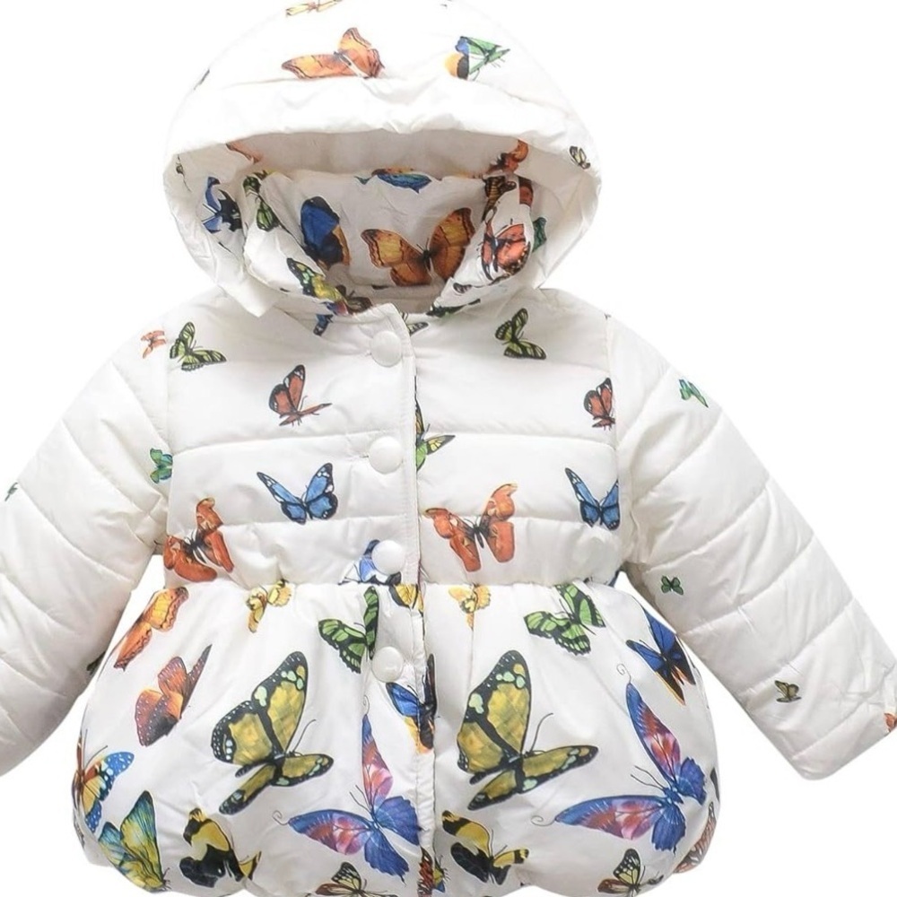 Colorful Butterfly Print Puffer Jacket